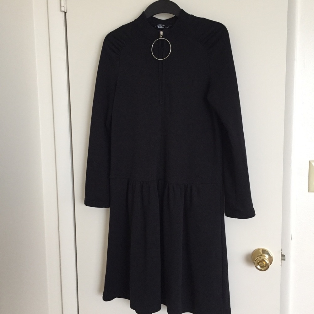 ZARA ZIP FRONT MIDI DRESS BLACK